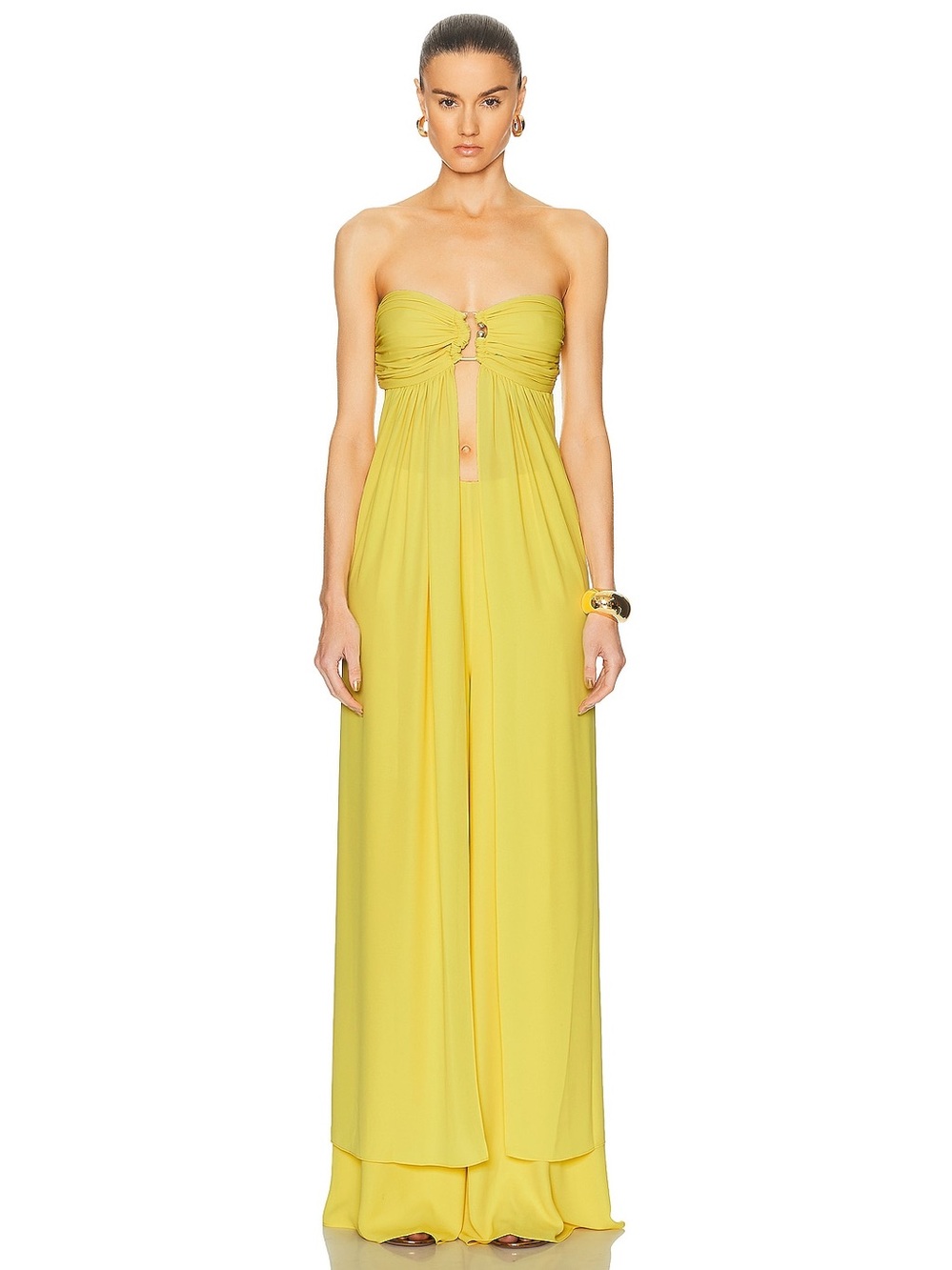 ALEXIS Mireya Yellow Strapless Draped Chiffon Maxi Top FWRD $498